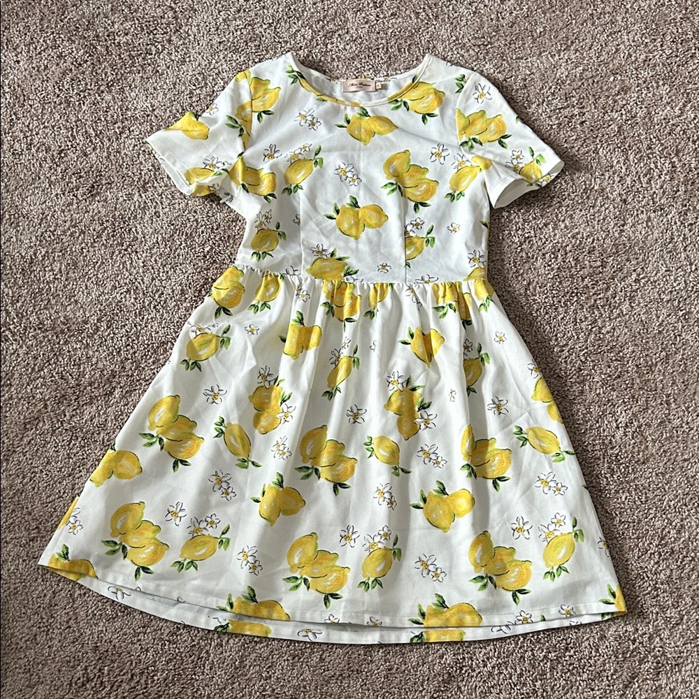 Lemon Print Midi Dress - White and Yellow